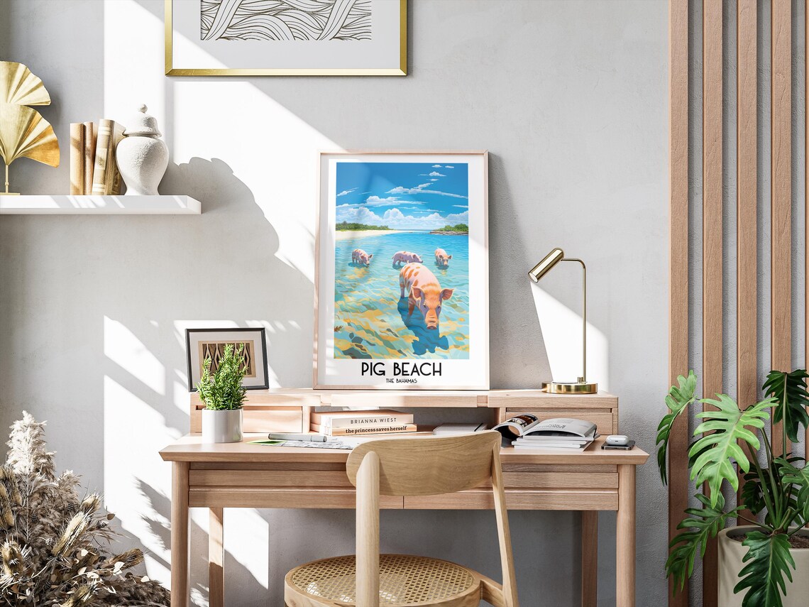 Pig Beach Bahamas Swimming Pigs Turquoise Water Travel Poster - Image 3