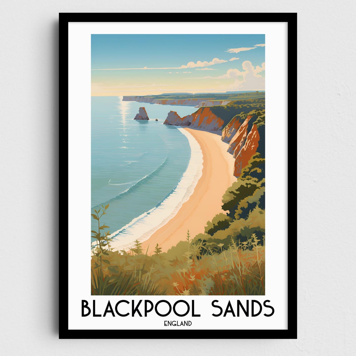 Blackpool Sands England Devon Coast Cliff Beach Travel Poster