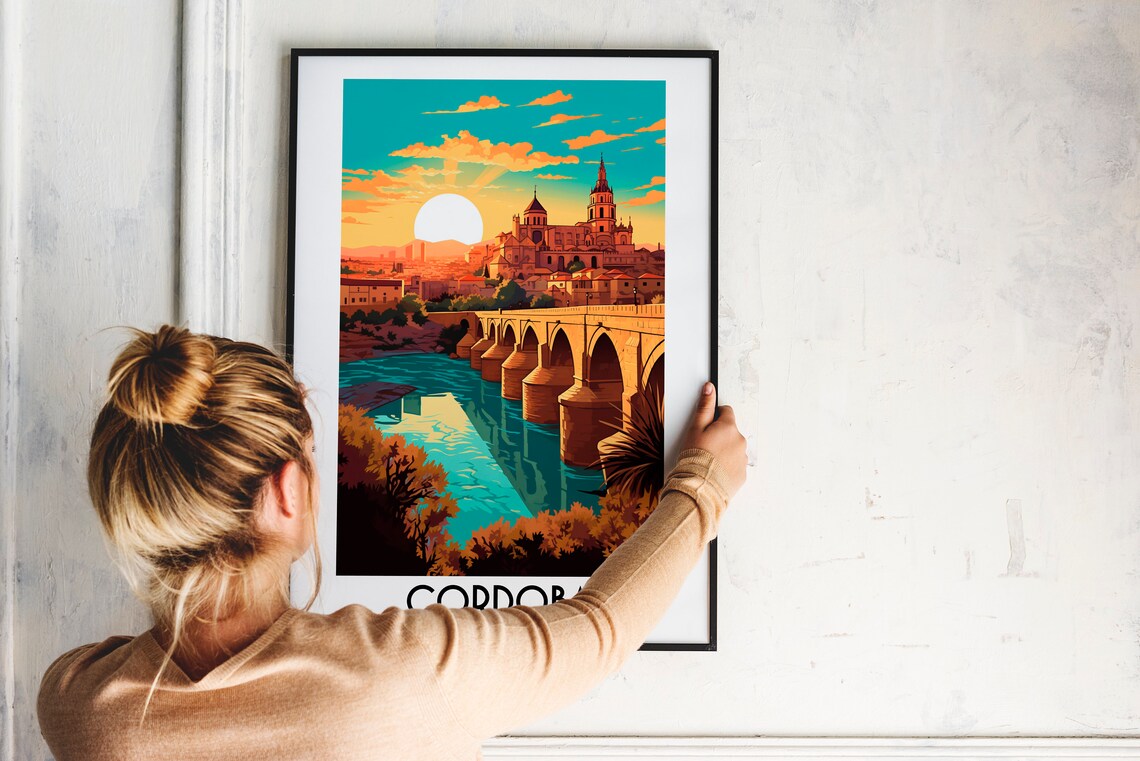 Cordoba Spain Roman Bridge Cathedral Sunset Vintage Travel Poster - Image 2