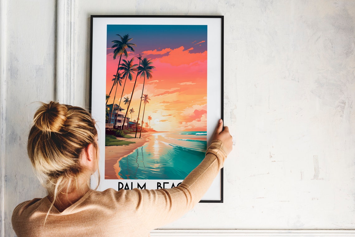 Palm Beach Aruba Golden Sunset Shore Palms Ocean Waves Poster - Image 2