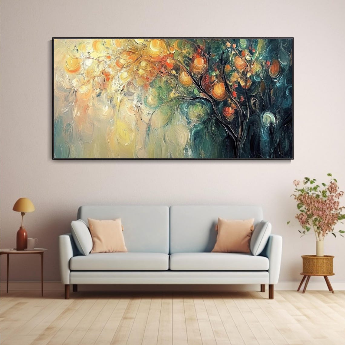 Abstract Swirling Tree Orange Gold Teal Impasto Modern Poster - Image 4