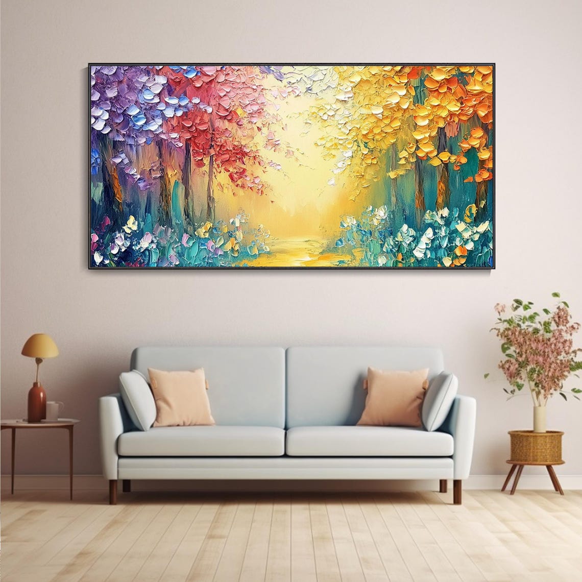 Rainbow Season Colorful Forest Path Panoramic Painting Poster - Image 5