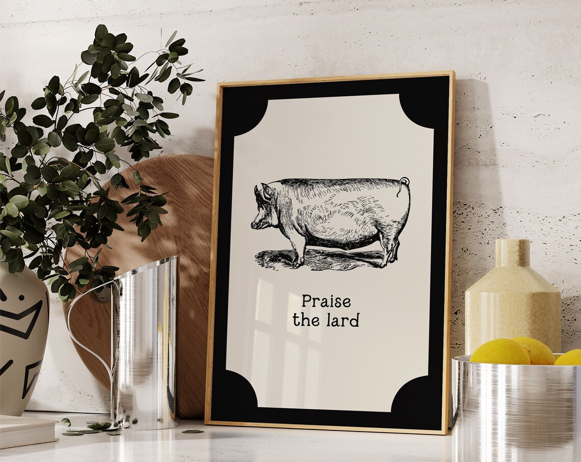 Praise The Lard Bacon Quote Print Funny Kitchen Decor Food Kitchen Wall Art A83