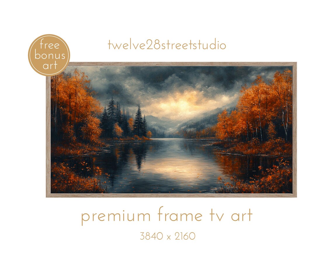 Autumn Lake Landscape Moody Fall Foliage Misty Mountain Sunset Poster