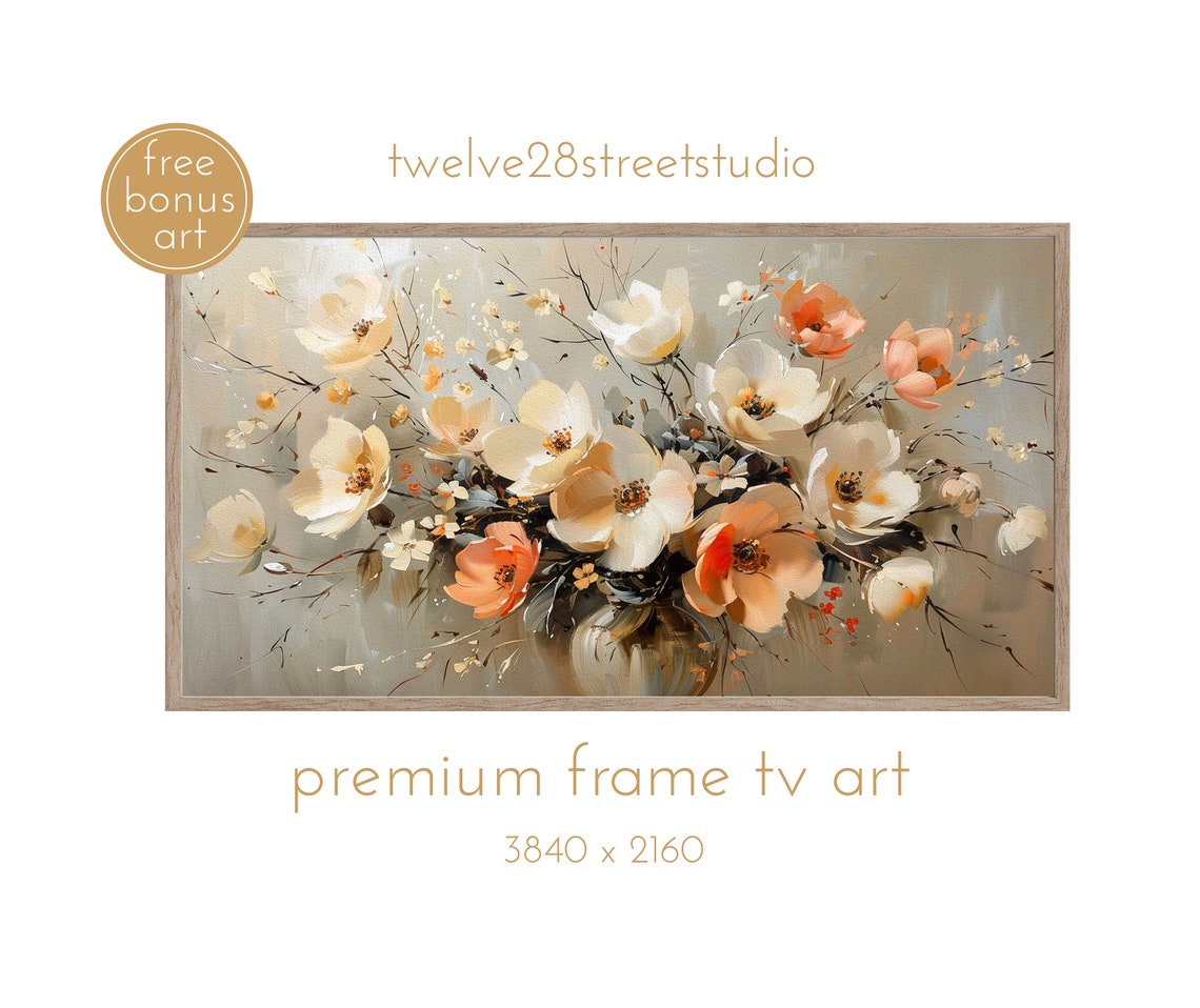 Spring Wildflower Bouquet Cream Peach Vintage Floral Still Life Poster