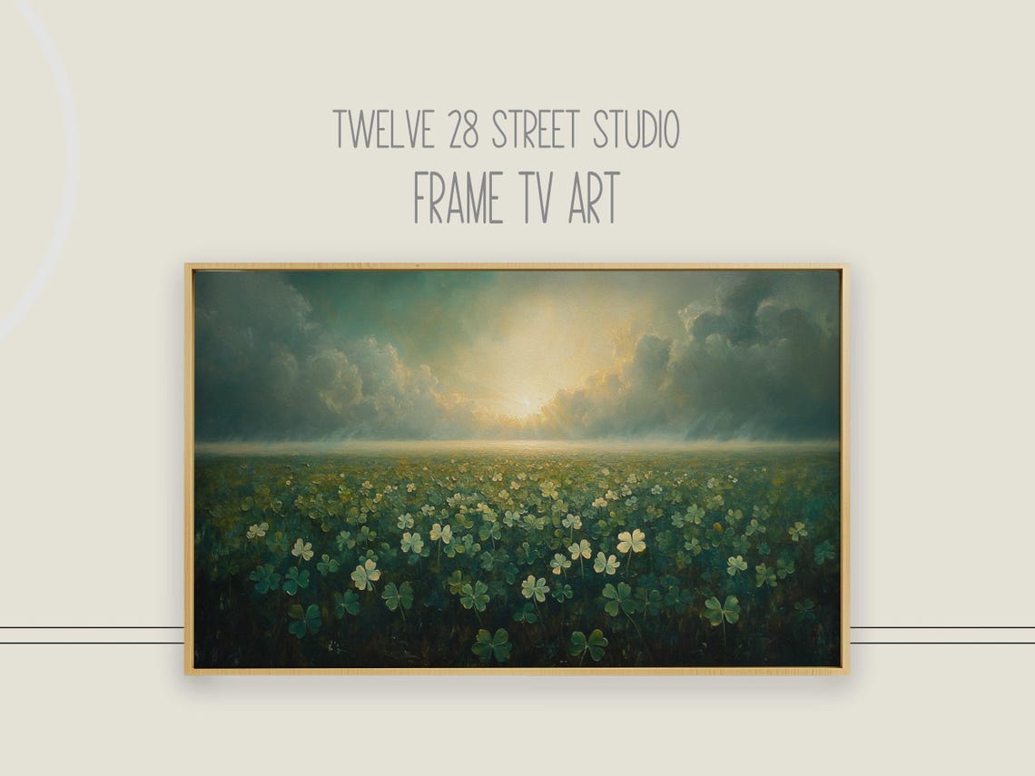 St Patricks Day Shamrock Field Dramatic Stormy Sky Sunburst Art Poster
