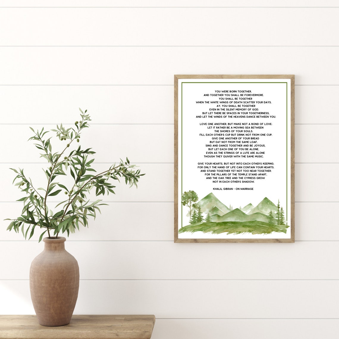Khalil Gibran Poem On Marriage Wall Art With Watercolor Forest And Mountains - Image 3