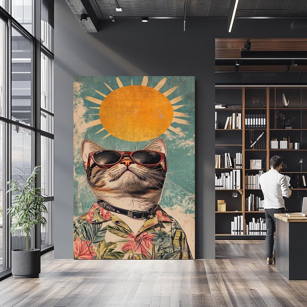 Retro Cool Cat Sunglasses Hawaiian Shirt Sun Vintage Pop Art Poster