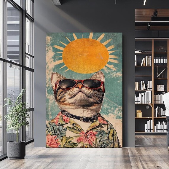Retro Cool Cat Sunglasses Hawaiian Shirt Sun Vintage Pop Art Poster