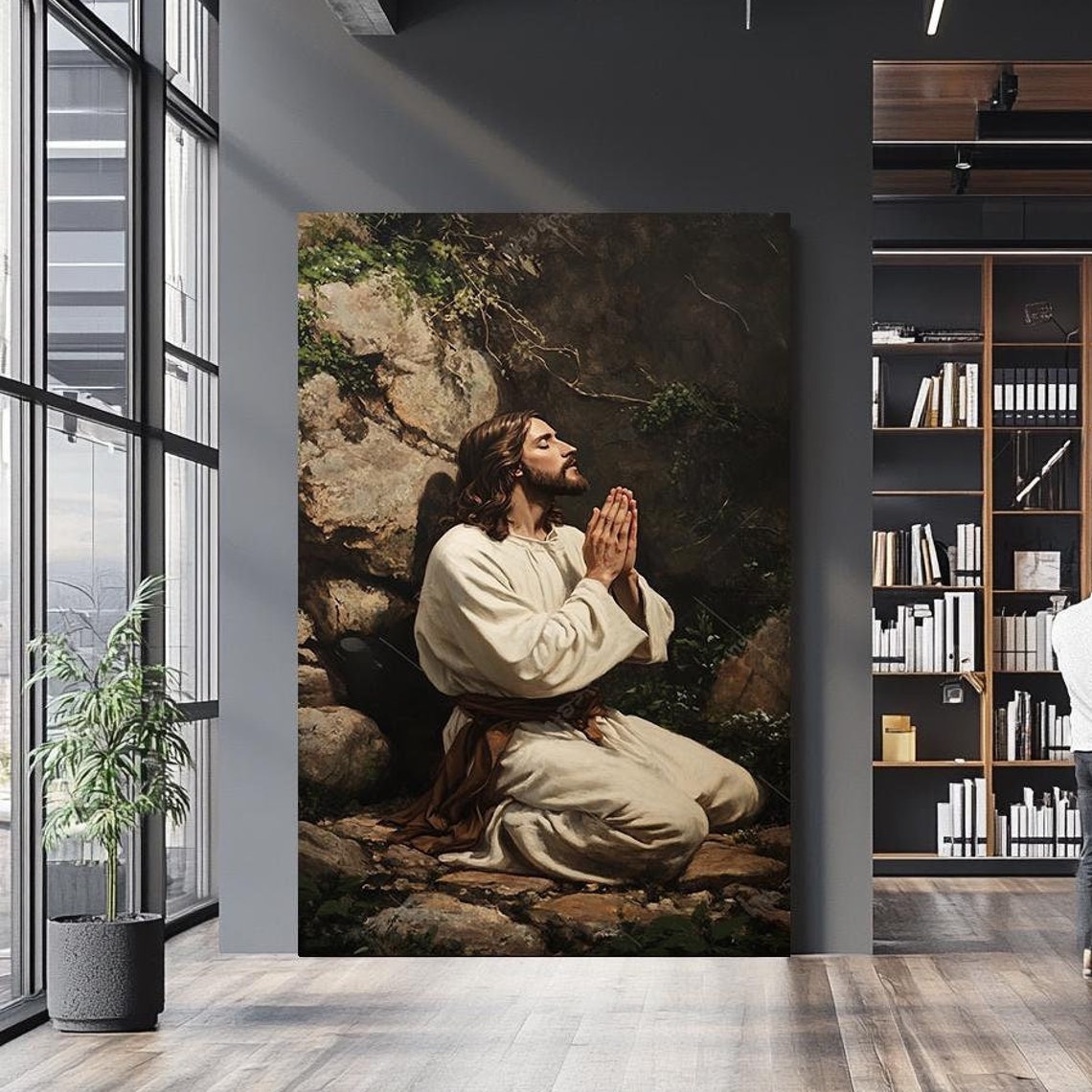 Jesus Praying In Gethsemane Garden Kneeling White Robe Faith Poster