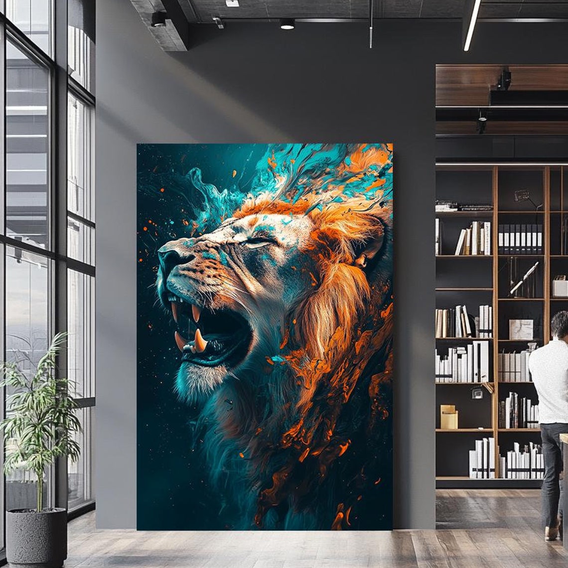 Fierce Roaring Lion Art Bold Abstract Wildlife Wall Decor Dynamic And Powerful Animal Portrait For Modern Spaces