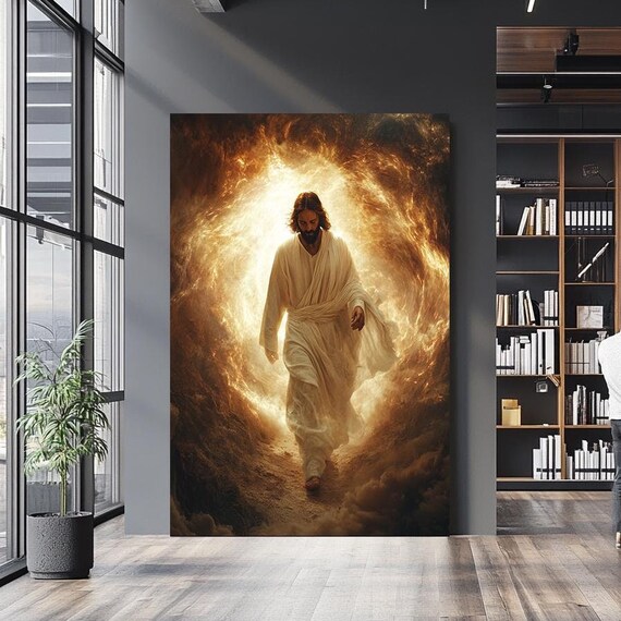 Jesus Christ Walking Through Golden Tunnel Of Divine Light Wall Art