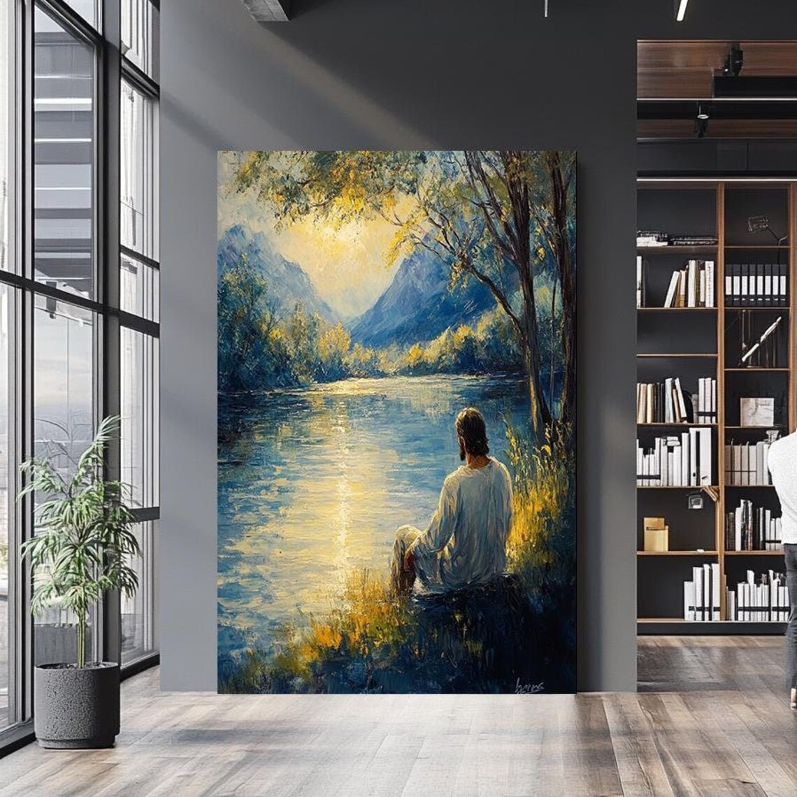 Jesus Christ Peaceful Lake Mountain Prayer Meditation Faith Art Poster