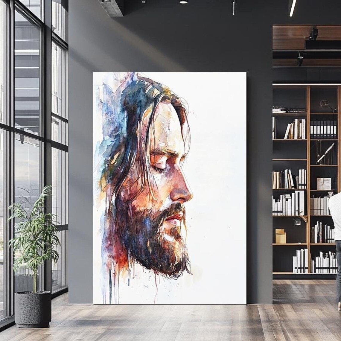 Jesus Christ Watercolor Side Profile Portrait Serene Spiritual Art Poster