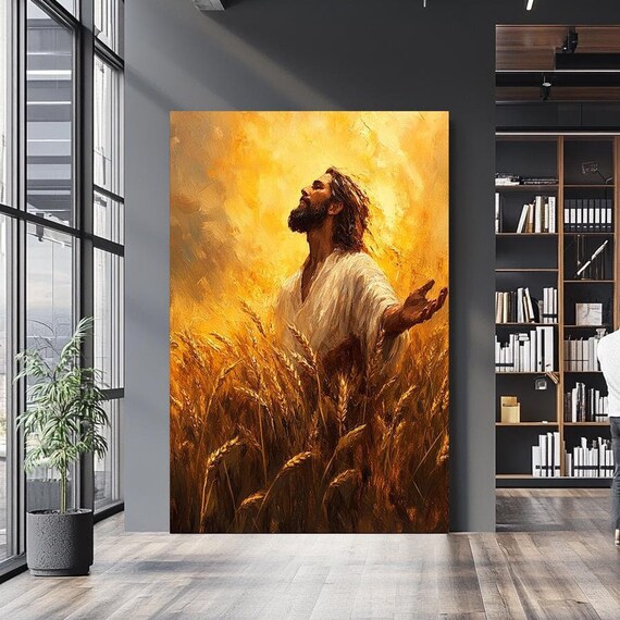 Jesus Standing In Golden Wheat Field Arms Open To Heaven Poster