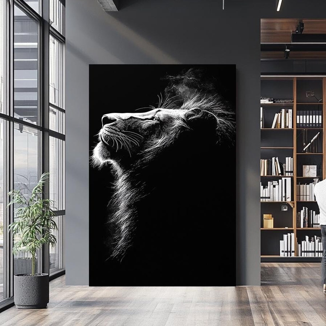 Black And White Lion Head Raised Dramatic Monochrome Modern Wall Art