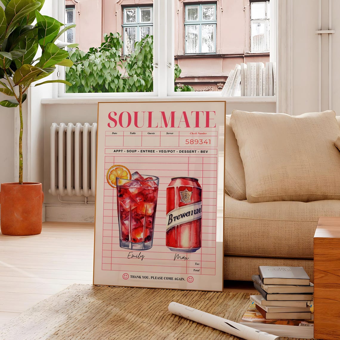 Soulmate Couples Drink Order Custom Restaurant Receipt Print