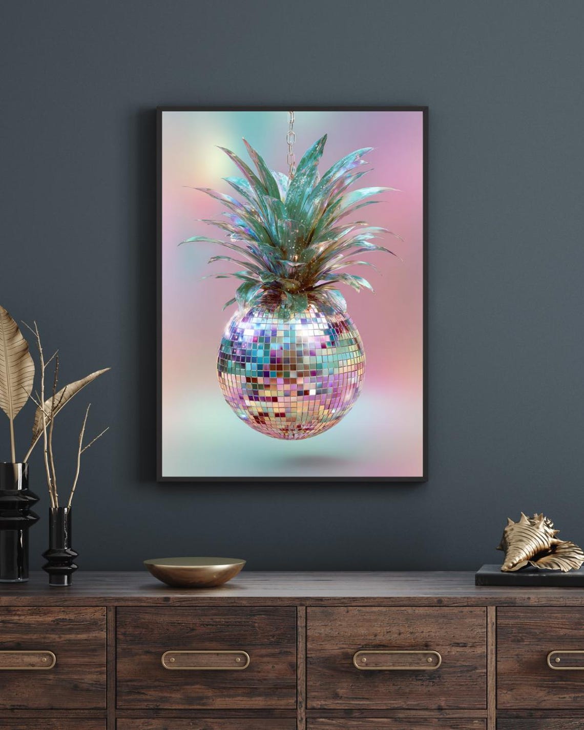 Pineapple Wall Art Maximalist Pink Rose Decor