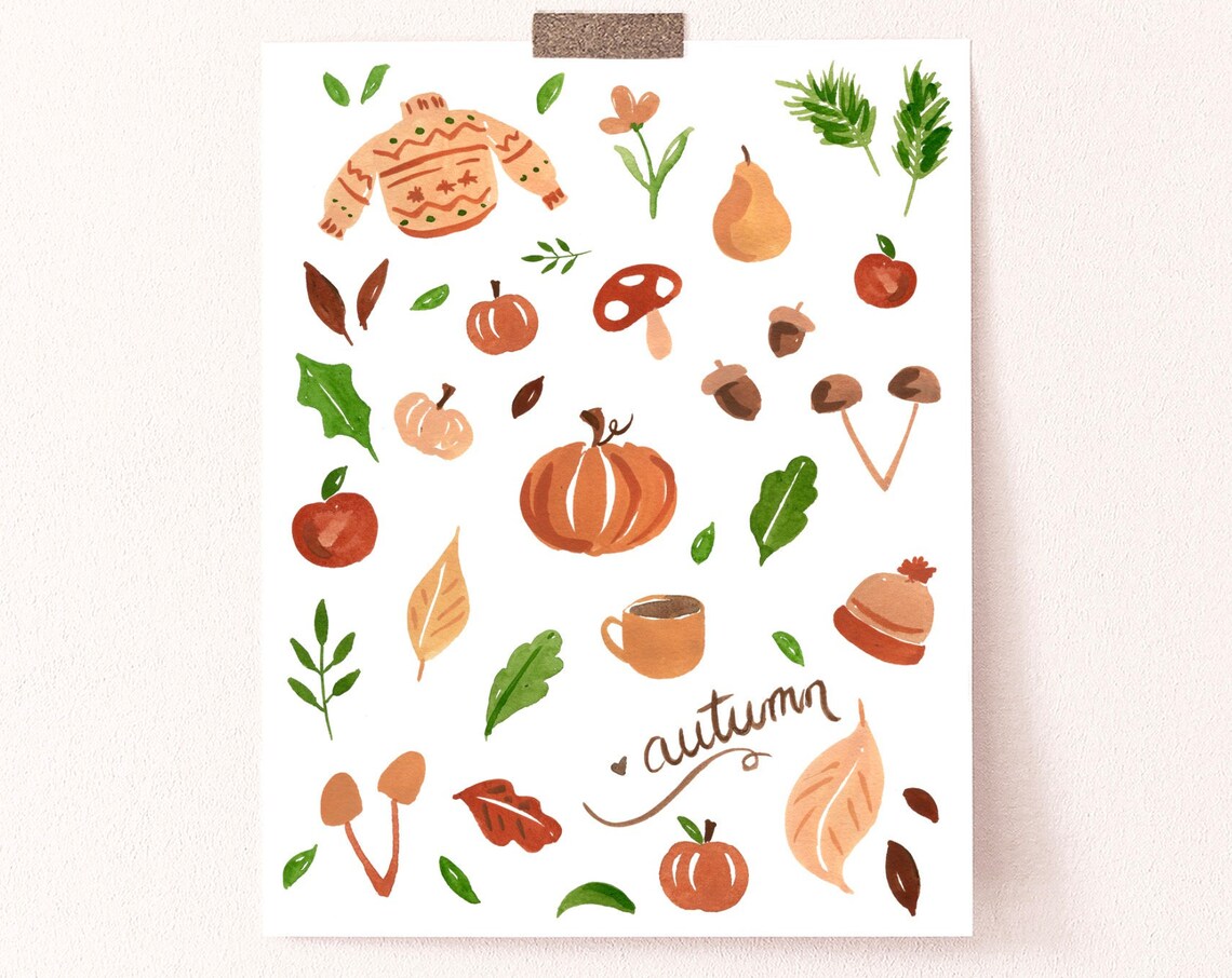 Autumn Cozies Watercolor Fall Wall Art, Coffee & Pumpkins - Image 4