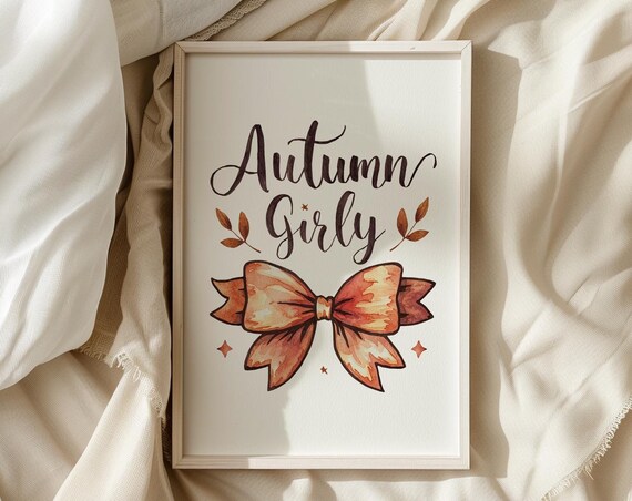 Autumn Girly Orange Watercolor Bow Fall Leaves Coquette Poster