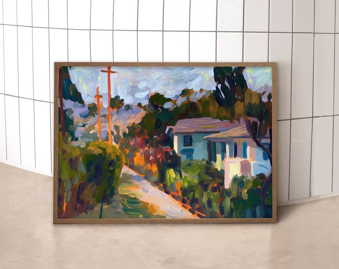 Impressionist Neighborhood Street Painting With Cottage Home Poster