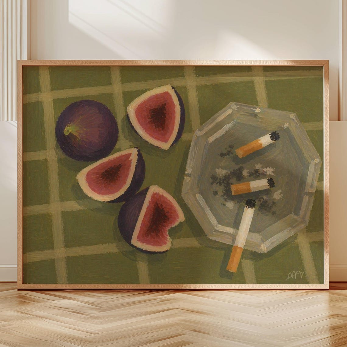Fresh Figs And Cigarettes Still Life Khaki Oil Painting Art Print