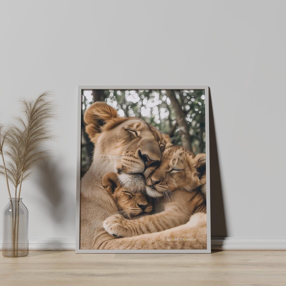 Lioness Cuddling Cubs Photo Poster Tender Mother Wildlife Moment Art