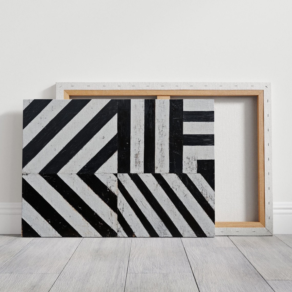 Bold Black And White Abstract Geometric Art With Striking Chevron And Stripe Patterns