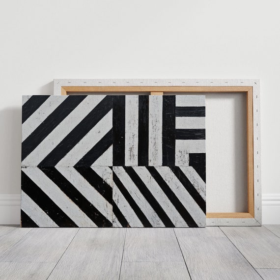 Bold Black And White Abstract Geometric Art With Striking Chevron And Stripe Patterns