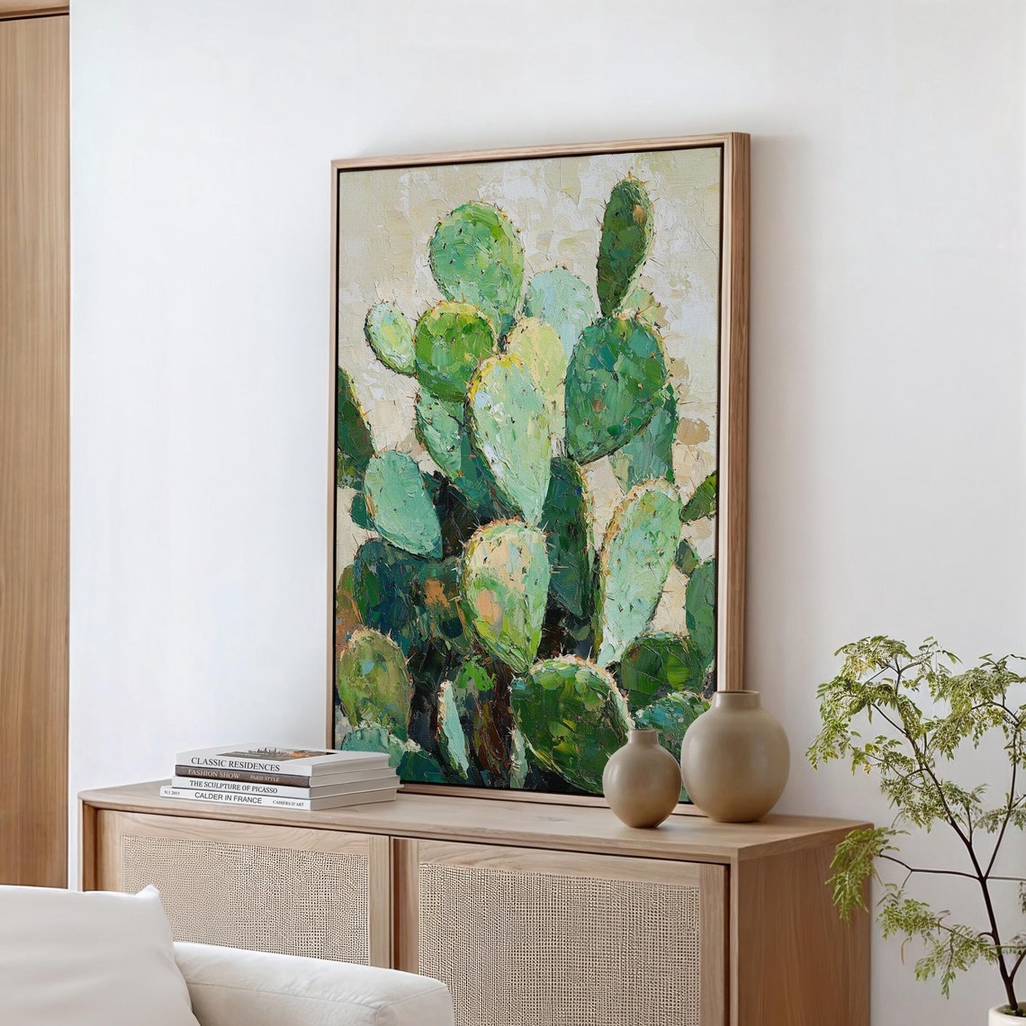 Prickly Pear Cactus Pads Green Impasto Desert Botanical Art Poster