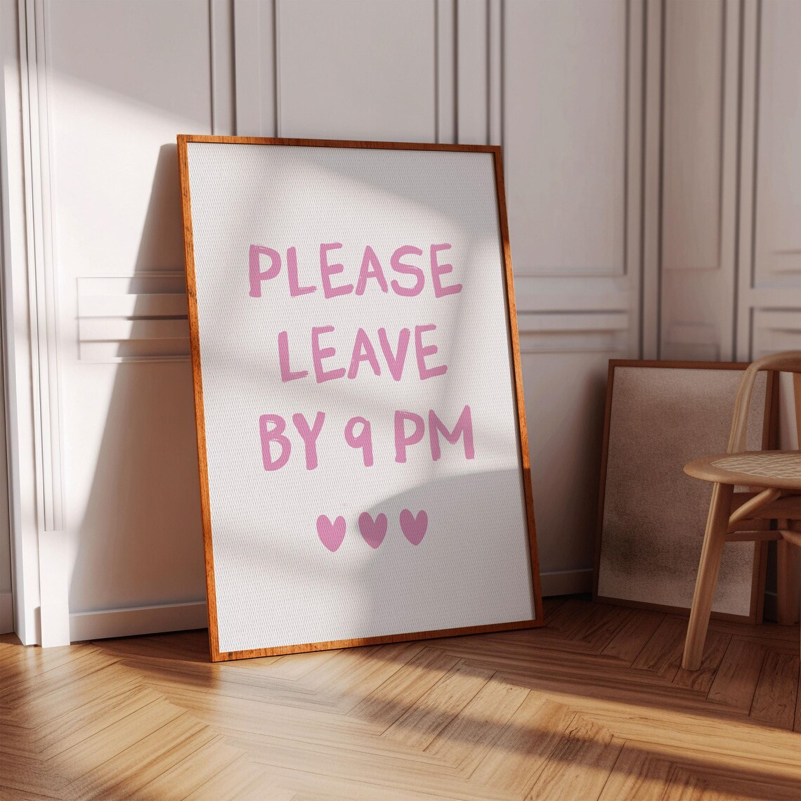 Please Leave by 9 PM Pink Funny Housewarming Entryway Girly Wall Poster