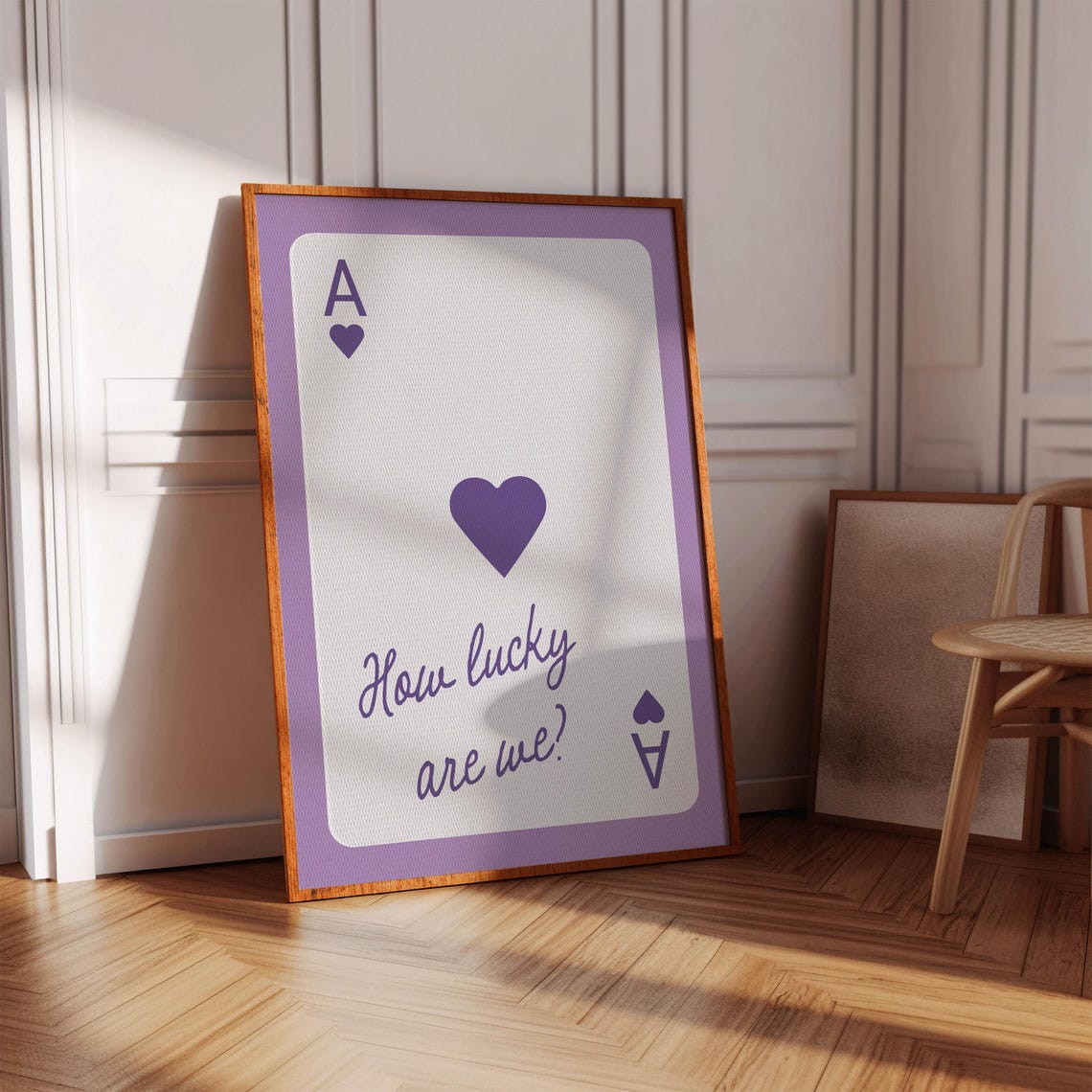 Ace of Hearts How Lucky Are We Purple Retro Playing Card Print