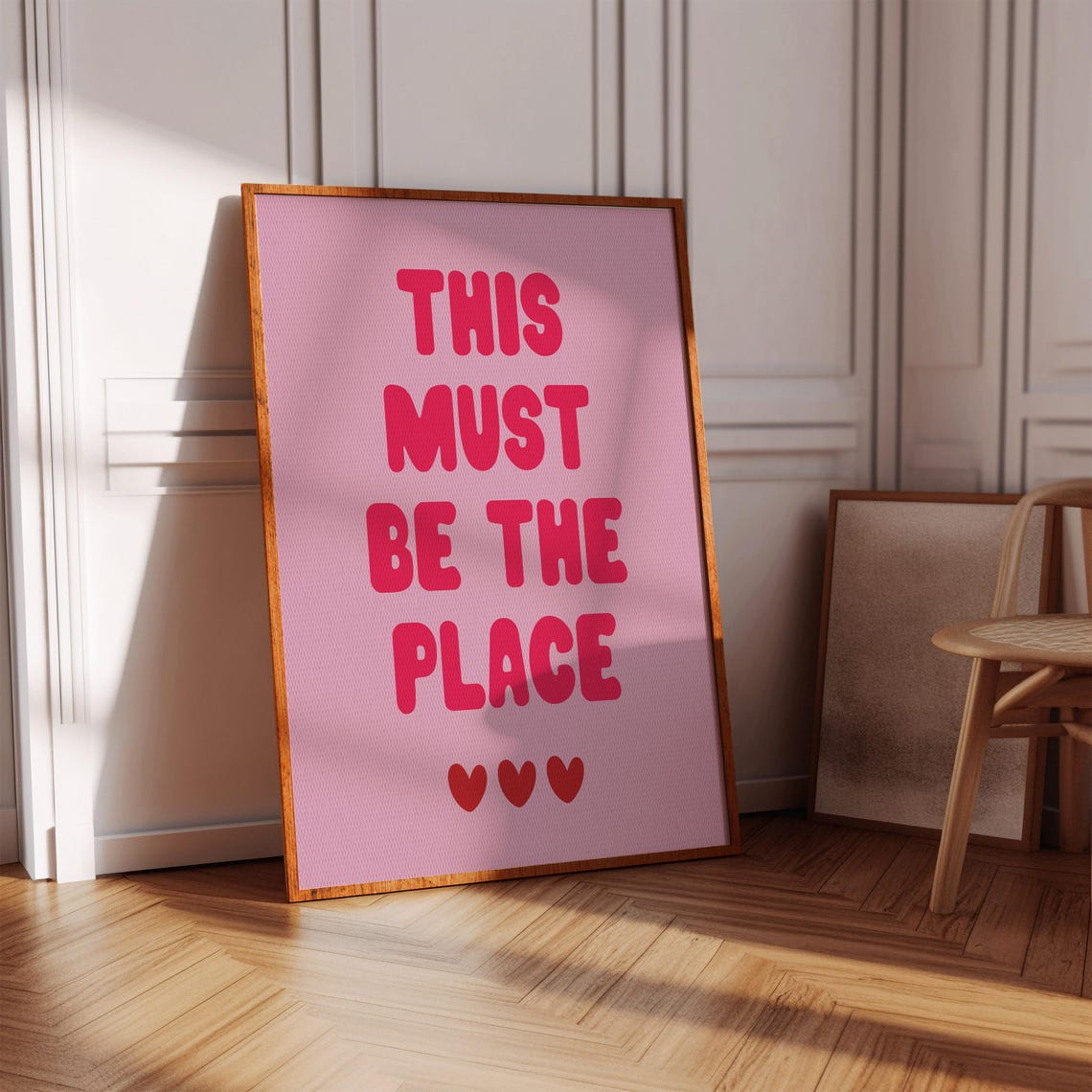 This Must Be The Place Pink Bubble Letter Hearts Entryway Poster