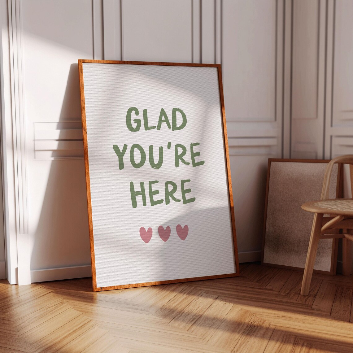 Glad Youre Here Sage Green Poster With Blush Pink Heart Accents - Image 3