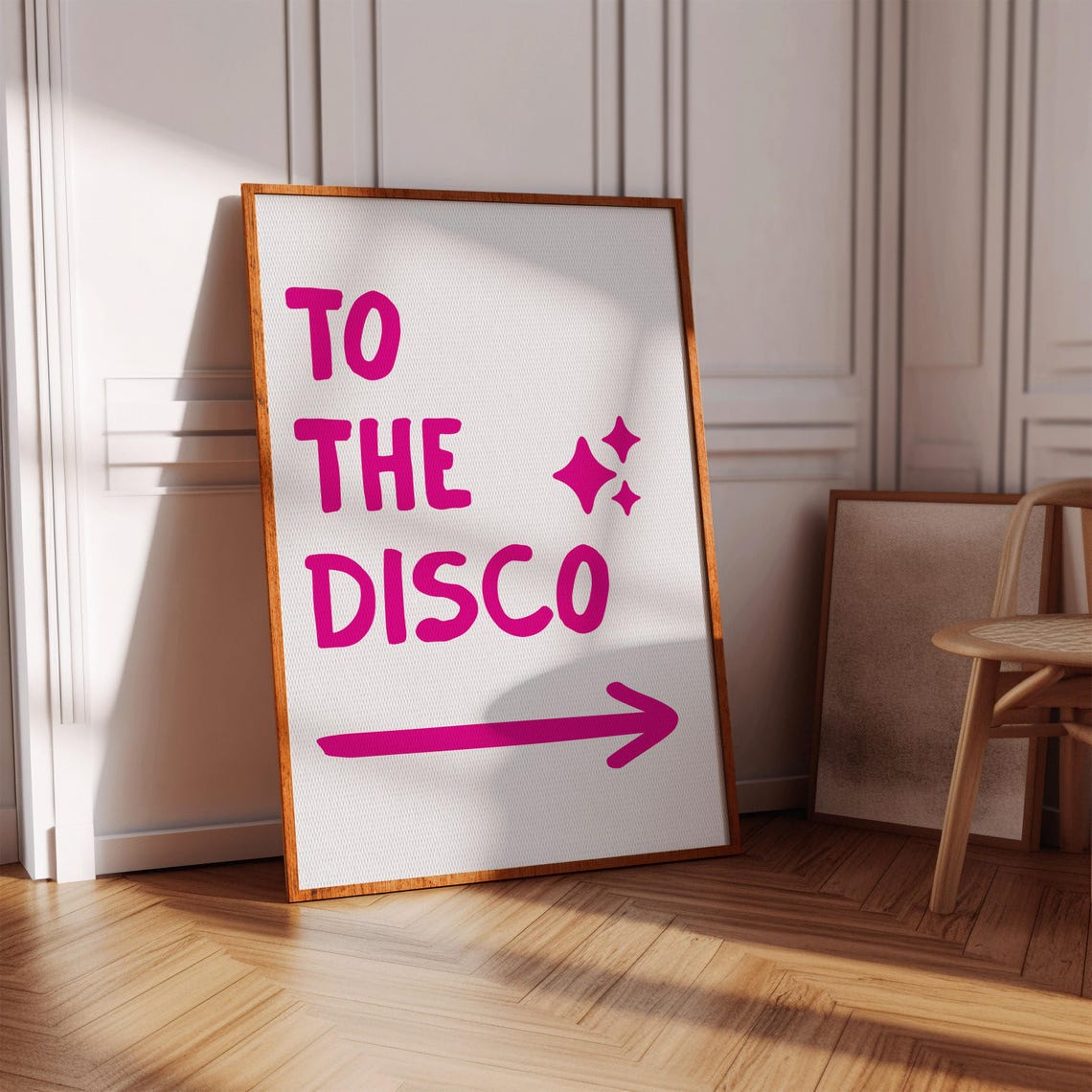 To The Disco Hot Pink Arrow Sign Retro Seventies Party Decor Poster
