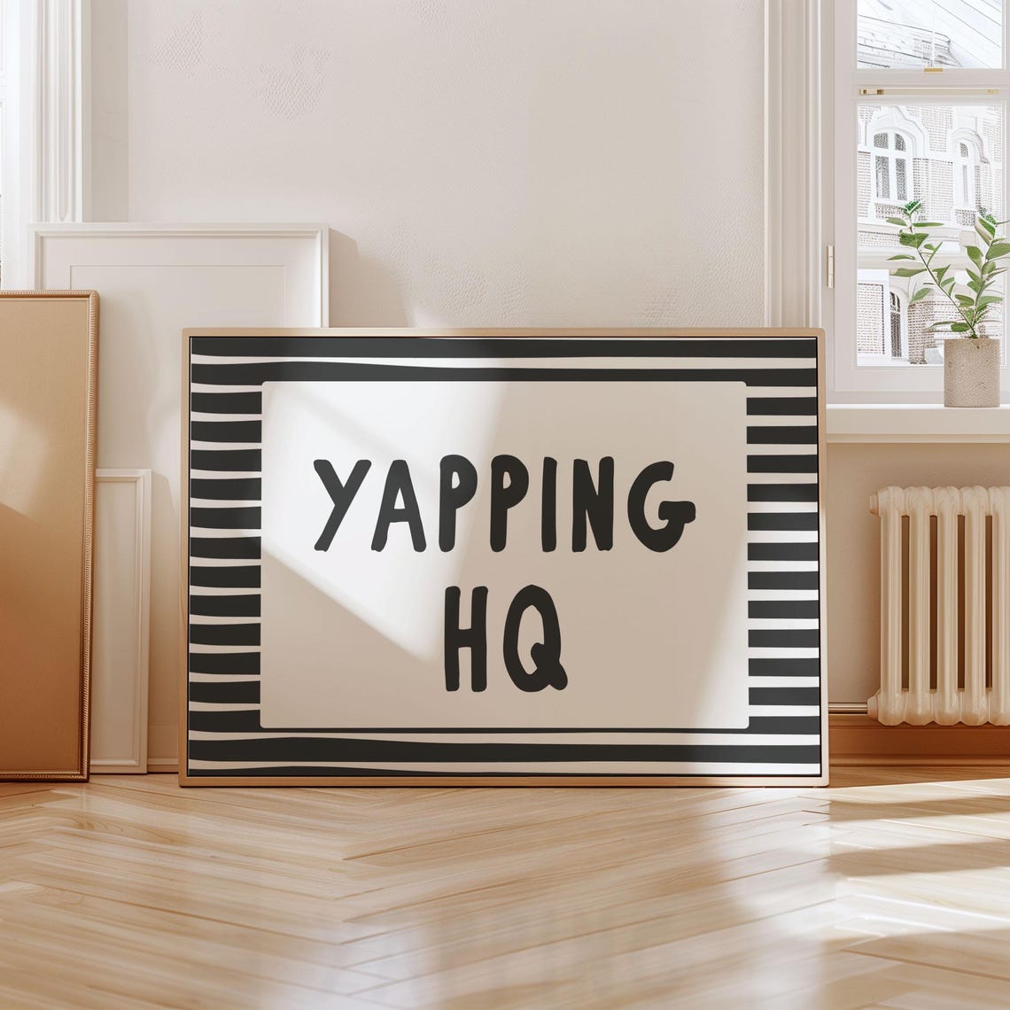 Yapping HQ Black and White Striped Funny Office Typography Poster