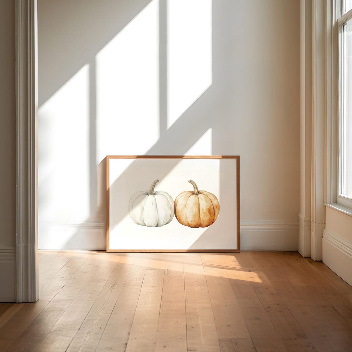 Two Watercolor Pumpkins White And Orange Fall Harvest Wall Poster - Image 3
