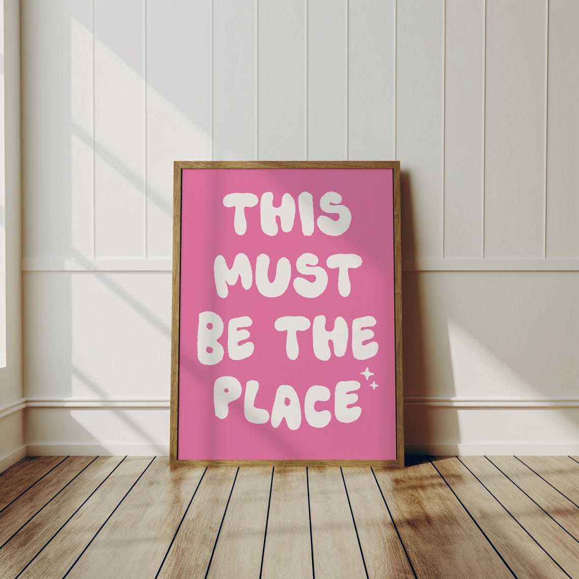 This Must Be The Place White Bubble Hot Pink Sparkle Quote Poster - Image 2
