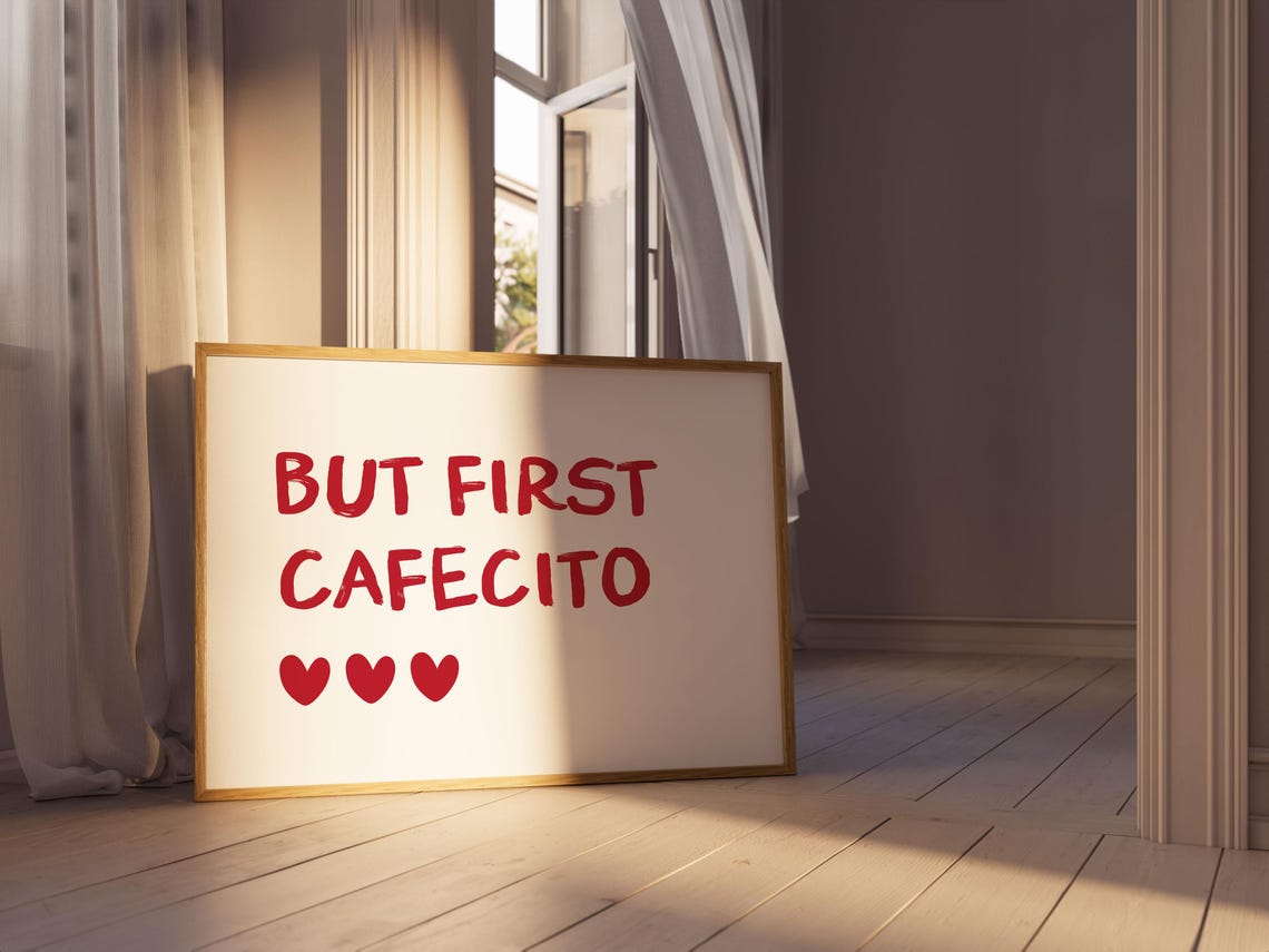 But First Cafecito Bold Red Coffee Quote Kitchen Decor Poster - Image 3