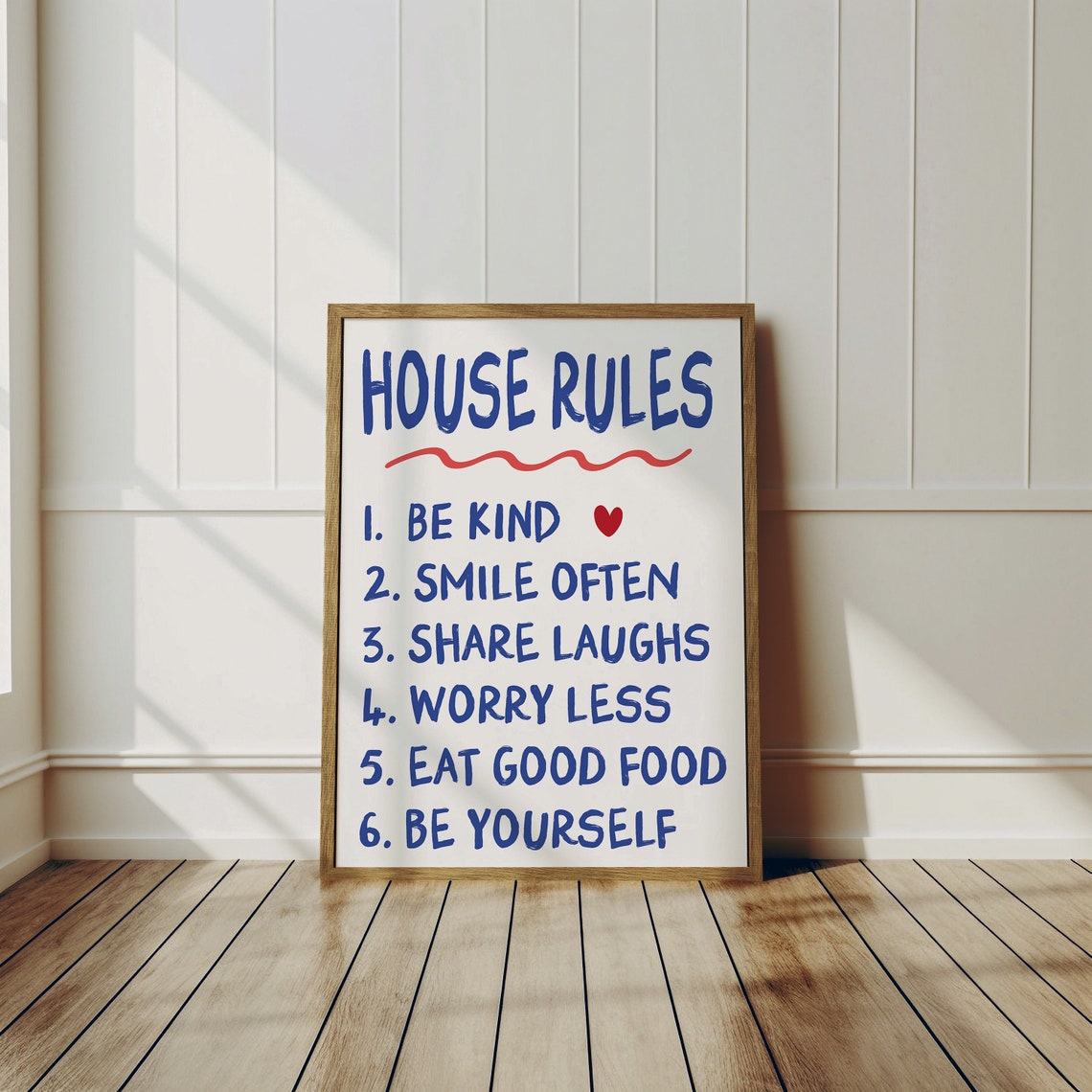 House Rules Be Kind Smile Often Blue Lettering Family Values Poster - Image 3