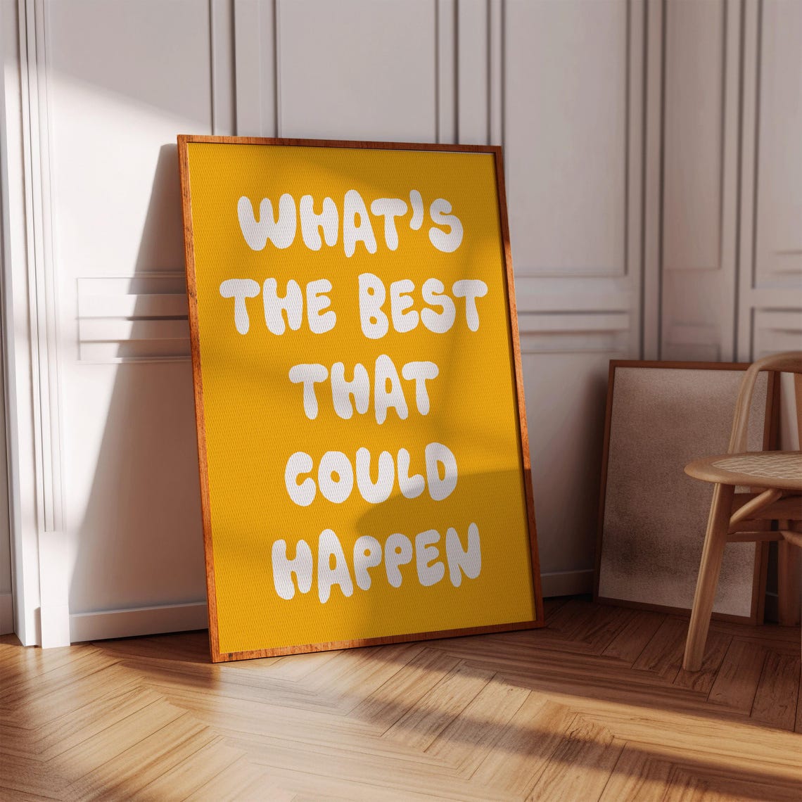 Whats The Best That Could Happen Mustard Yellow Bubble Letter Poster