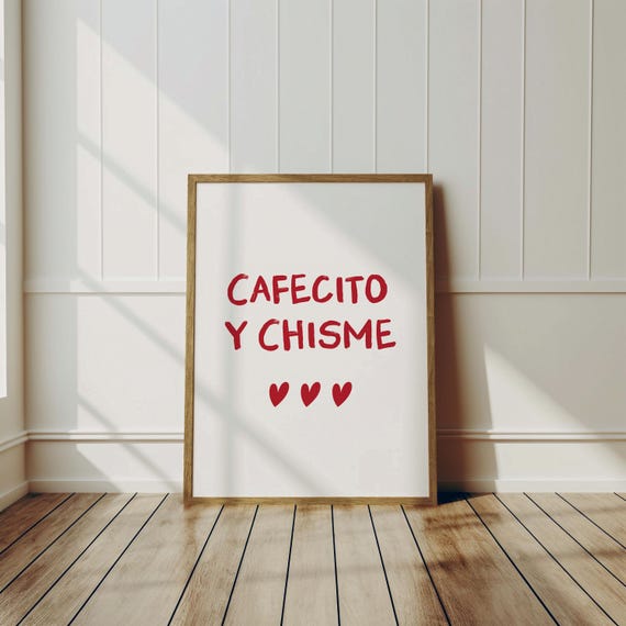 Cafecito Y Chisme Wall Art Print Minimalist Poster Spanish Kitchen Decor Trendy Coffee Wall Art Cafecito Wall Art Red Heart Art