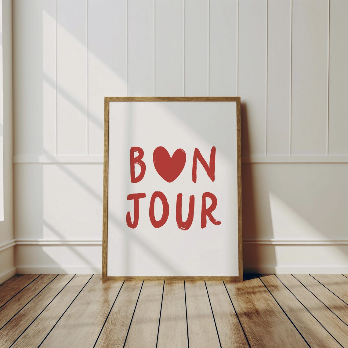 Bonjour Red Heart O French Word Hand Lettered Cute Decor Poster - Image 3
