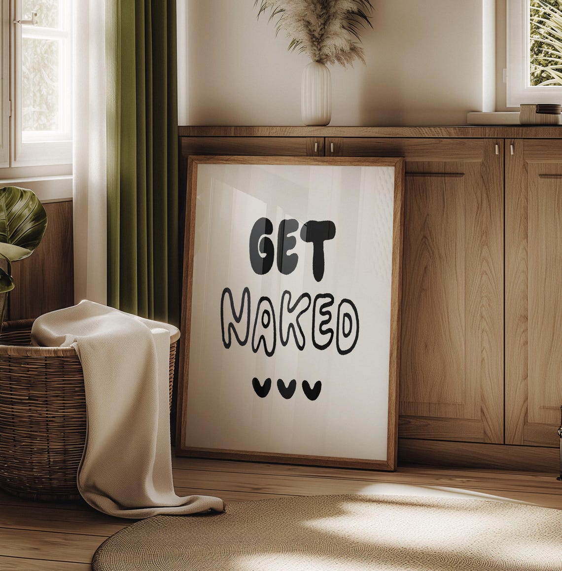 Get Naked Cheeky Bubble Letter Typography Bathroom Decor Funny Poster