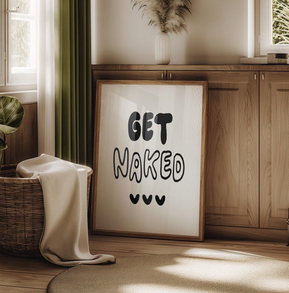Lets Get Naked Prints Retro Bathroom Wall Art Girly Fun Playful Signs Toilet Decor Cute Laundry Room