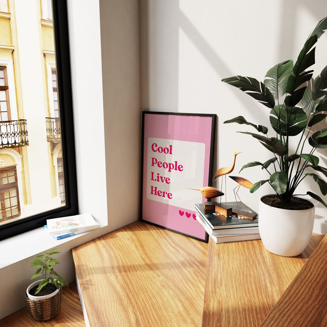 Cool People Live Here Wall Art Typography Wall Art Funny Quote Print Pink Wall Art For Teen Girls Bedroom Modern Living Room Art - Image 2