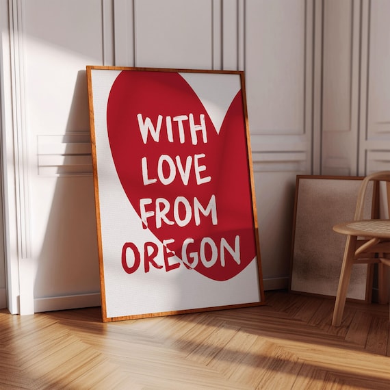 With Love From Oregon Red Heart State Pride Decorative Poster