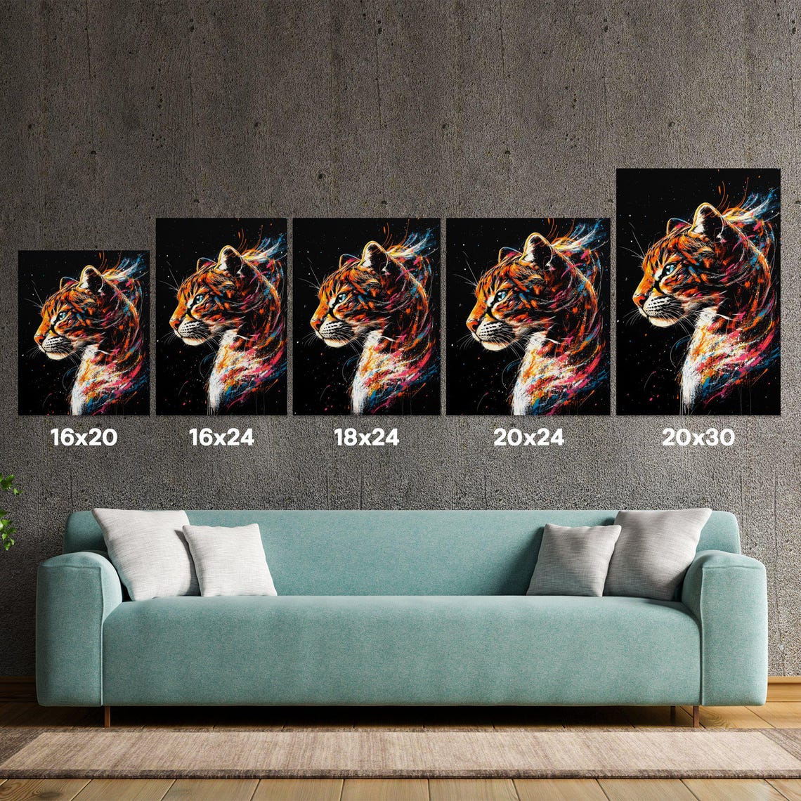 Striking Ocelot Profile Paint Splash Black Canvas Wild Cat Wall Art - Image 5
