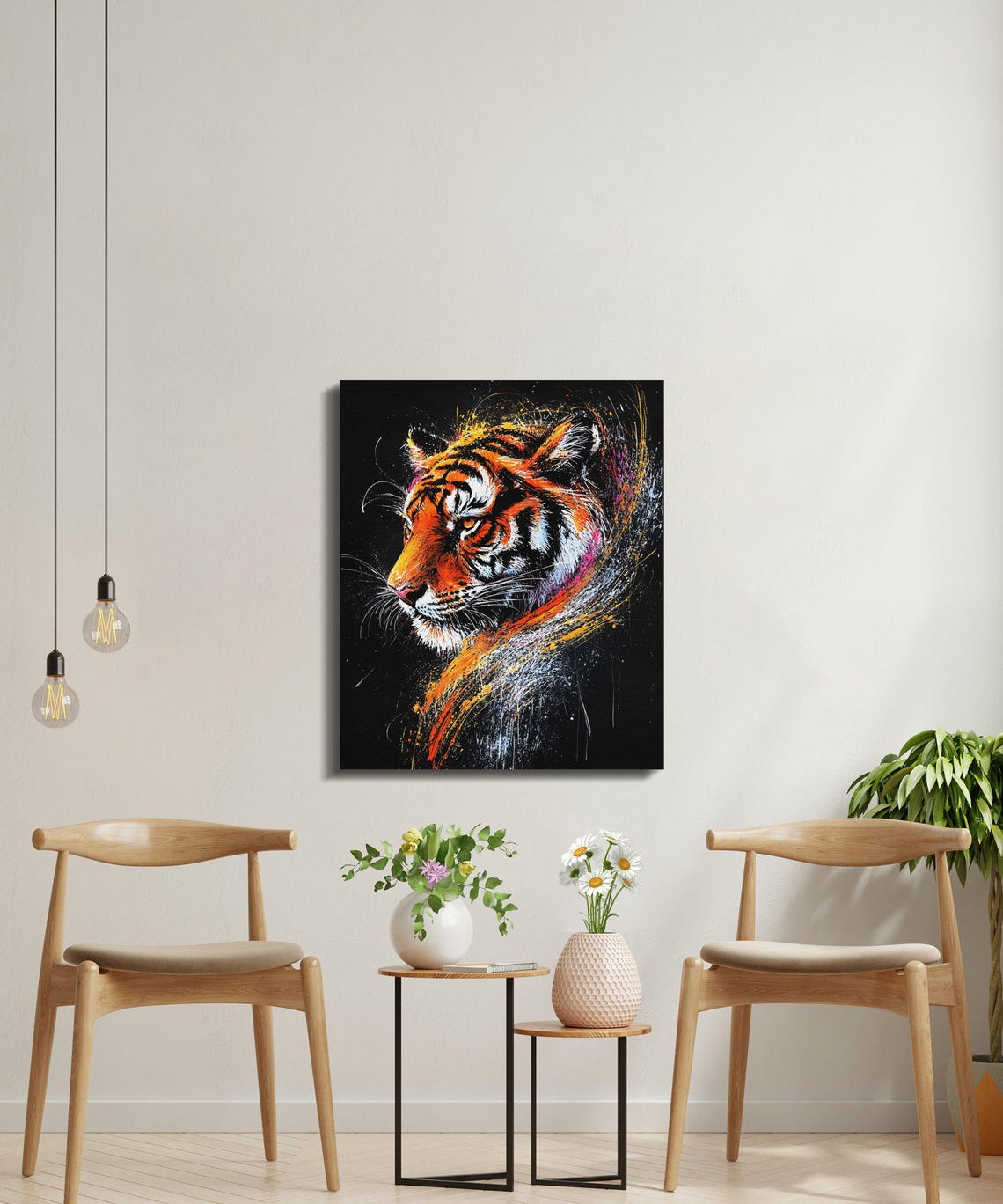 Majestic Tiger Splash Art Profile Black Canvas Wildlife Poster - Image 4