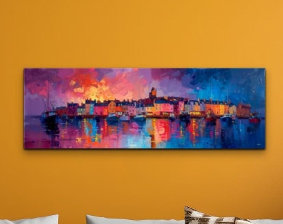 Coastal Fishing Village Glowing At Sunset Over Sparkling Harbor Poster